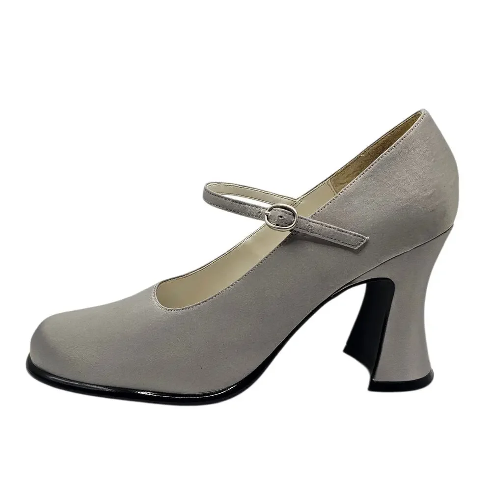 Unlisted Vintage Y2K Light Blue Gray Satin Mary Jane Flared Heels